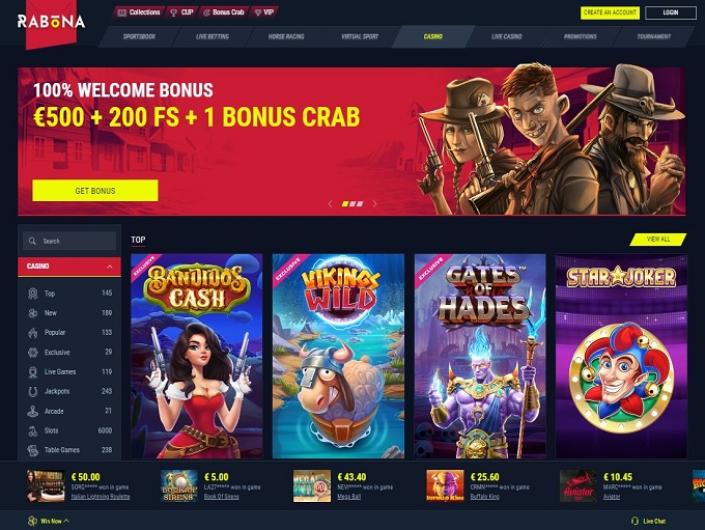 Interfaccia di Rabona Casino