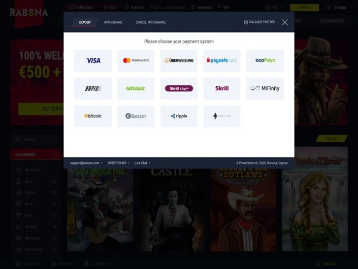Schermata della rabona casino app su dispositivo mobile